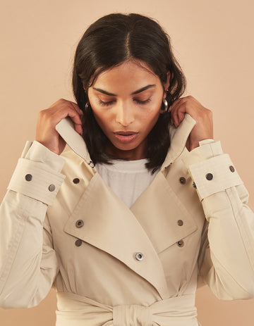 Mango Oversized Trench Coat With Hood in Natural