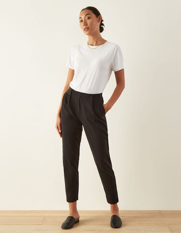 High Waisted Pleat Front Tapered Work Pants